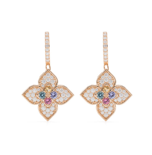 Pendientes multipiedra Princesa Flor en oro rosa de 18 quilates